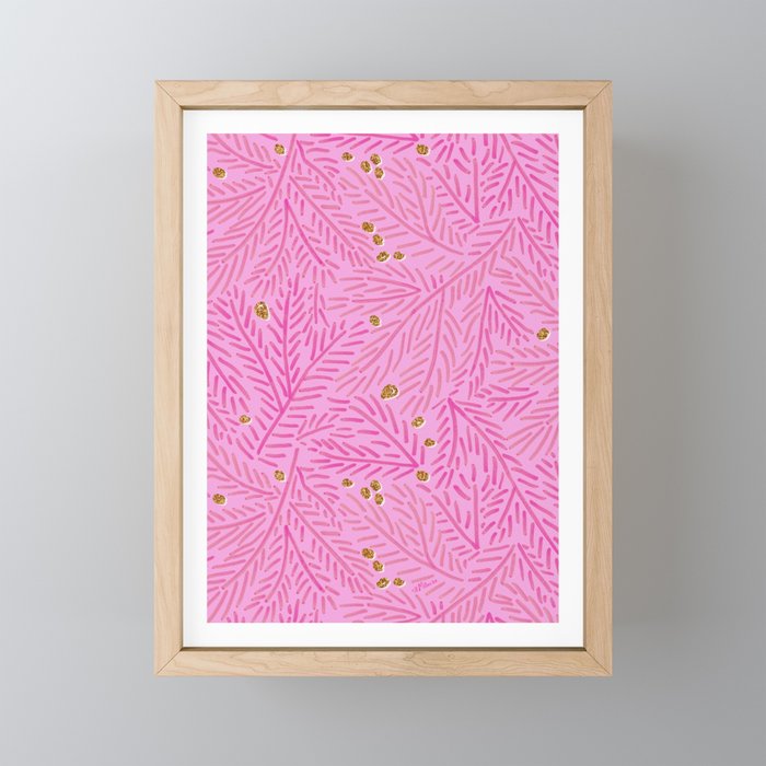 Winter Berries & Pine Branches in Pink & Gold Mini Art Print Gallery Image 1