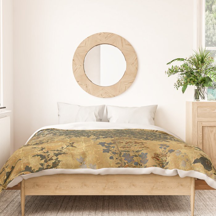 Vintage Japanese Floral Gold Leaf Screen With Morning Glory Duvet Cover Gallery Image 3