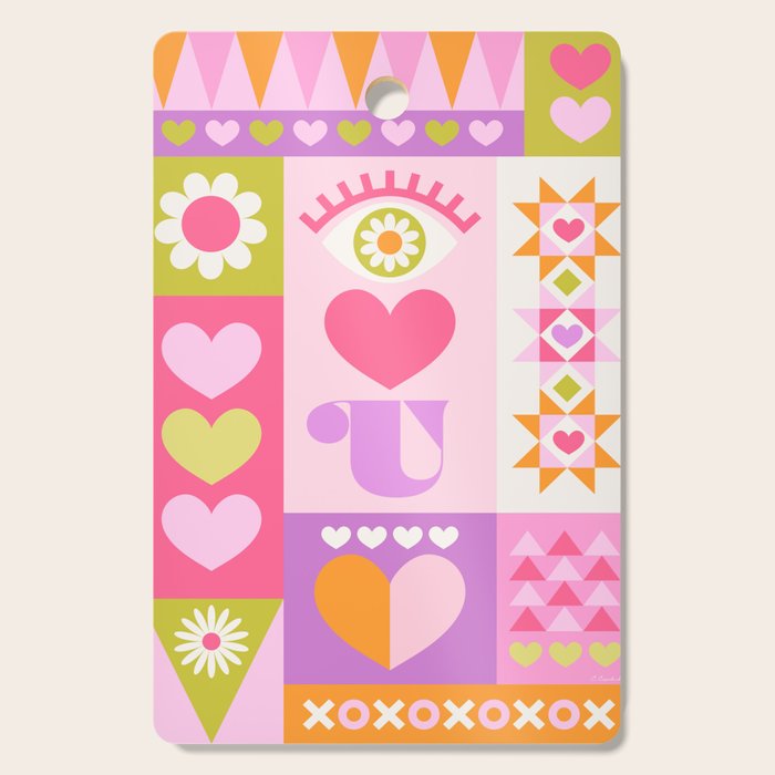 I Love You Checkerboard - Pink & Orange Cutting Board Gallery Image 1