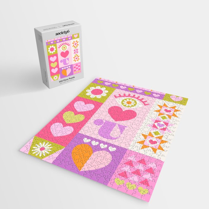 I Love You Checkerboard - Pink & Orange Jigsaw Puzzle Gallery Image 2