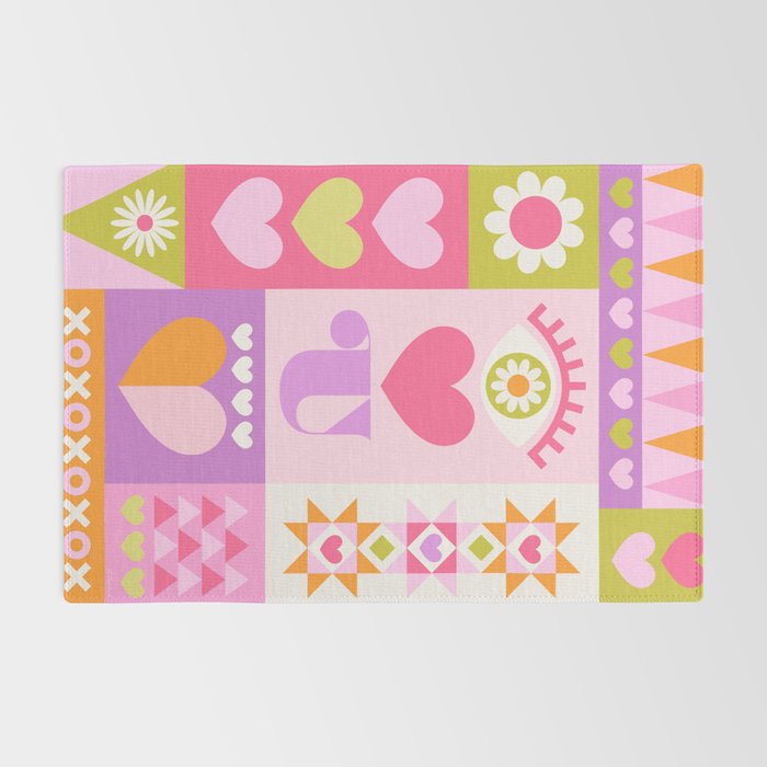 I Love You Checkerboard - Pink & Orange Rug Gallery Image 2