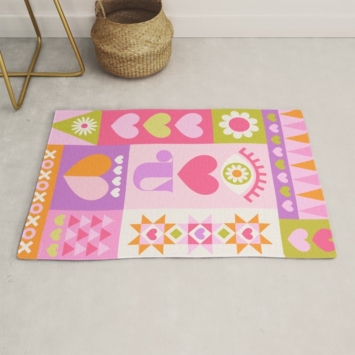 I Love You Checkerboard - Pink & Orange Rug Gallery Image 1