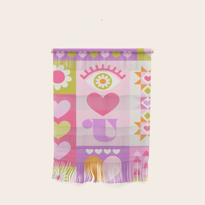 I Love You Checkerboard - Pink & Orange Wall Hanging Gallery Image 1