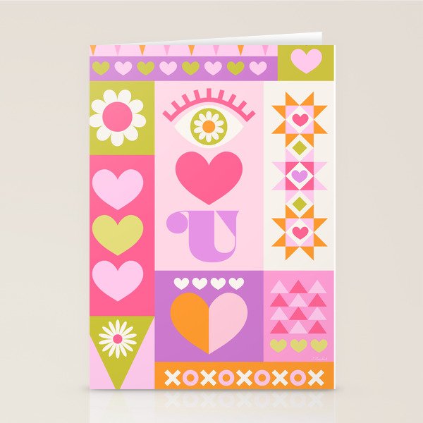 I Love You Checkerboard - Pink & Orange Stationery Card Gallery Image 2