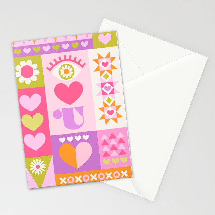I Love You Checkerboard - Pink & Orange Stationery Card Gallery Image 2