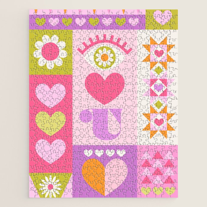 I Love You Checkerboard - Pink & Orange Jigsaw Puzzle Gallery Image 1