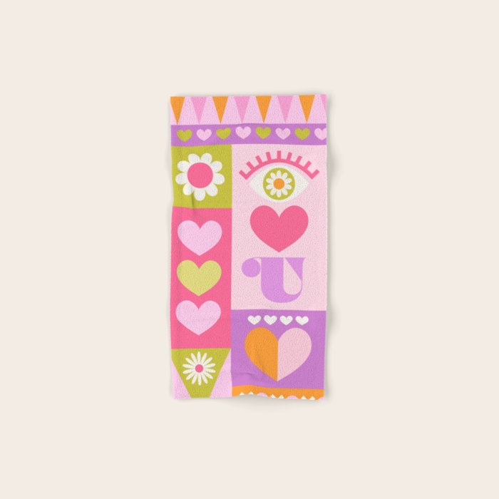 I Love You Checkerboard - Pink & Orange Bath Towel Gallery Image 1