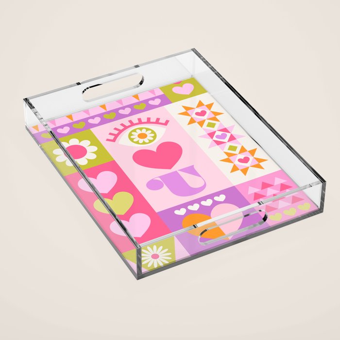 I Love You Checkerboard - Pink & Orange Acrylic Tray Gallery Image 1