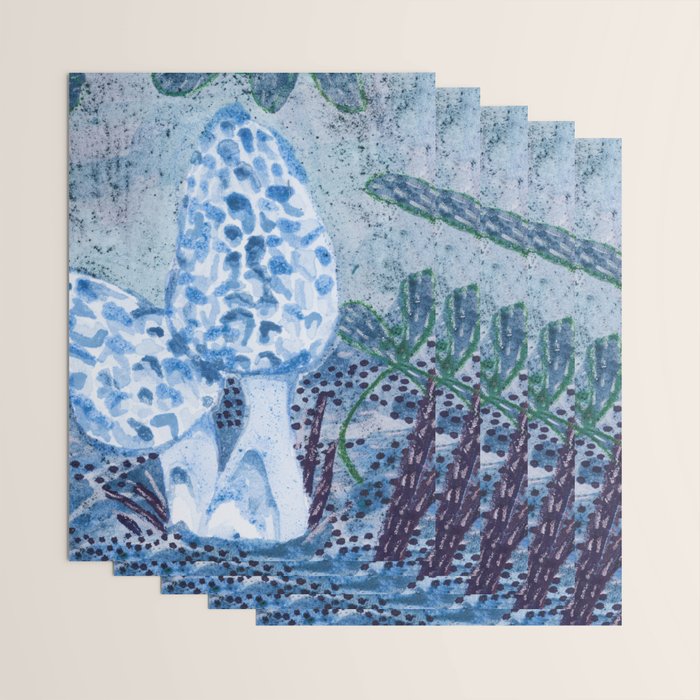 Little Morel Mushrooms in Blue Night Wrapping Paper Gallery Image 3