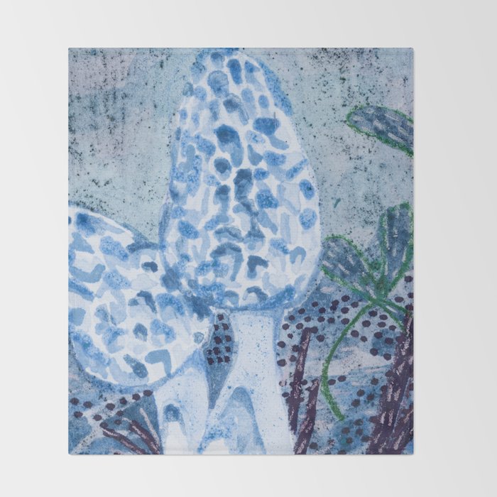 Little Morel Mushrooms in Blue Night Throw Blanket Gallery Image 2