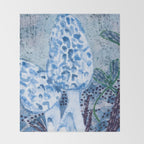 Little Morel Mushrooms in Blue Night Throw Blanket Gallery Image 2