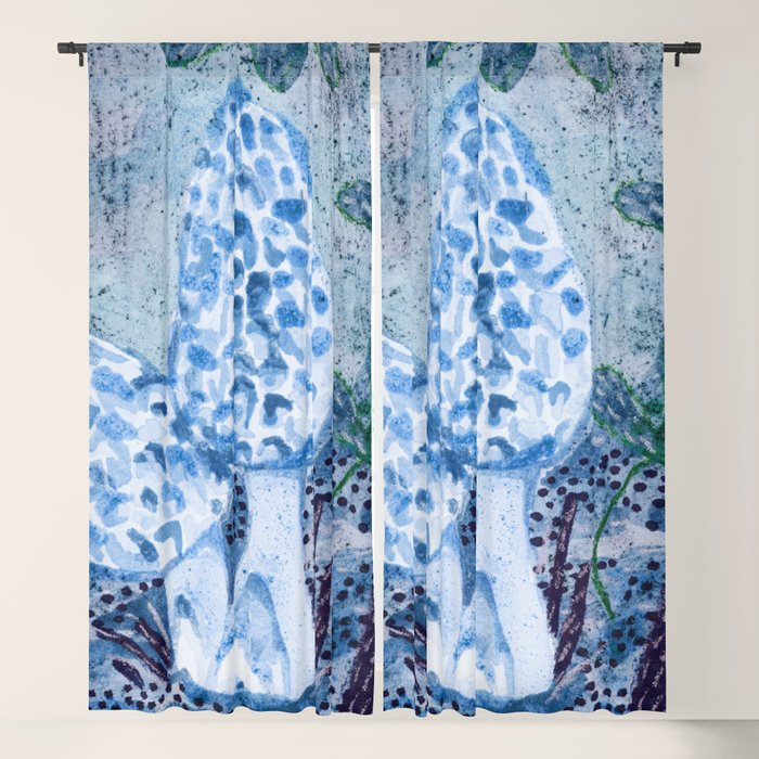 Little Morel Mushrooms in Blue Night Window Curtain Gallery Image 1