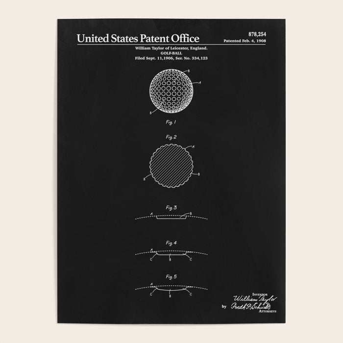 Golf Ball Patent - Black Poster Gallery Image 1