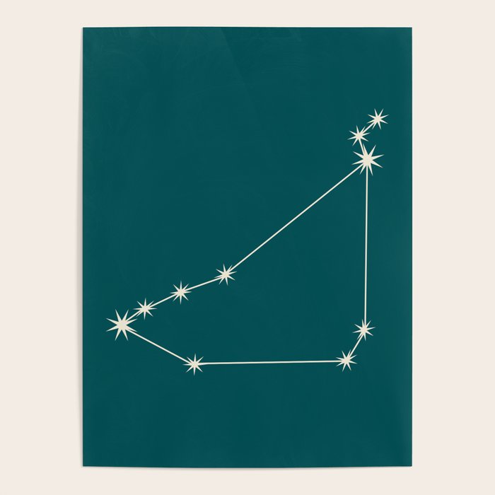 Capricorn Zodiac Star Constellation Line Art Deep Teal Poster Gallery Image 1