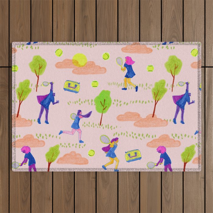 Let's Play Tennis in Peachy Pink Outdoor Rug Gallery Image 1