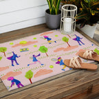 Let's Play Tennis in Peachy Pink Outdoor Rug Gallery Image 2
