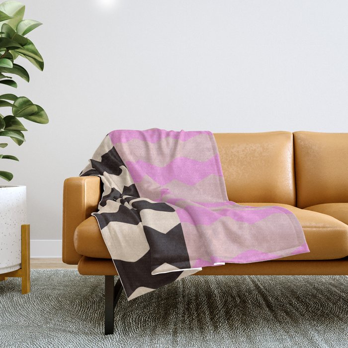 summer RHYTHMS, black & pink Throw Blanket Gallery Image 1