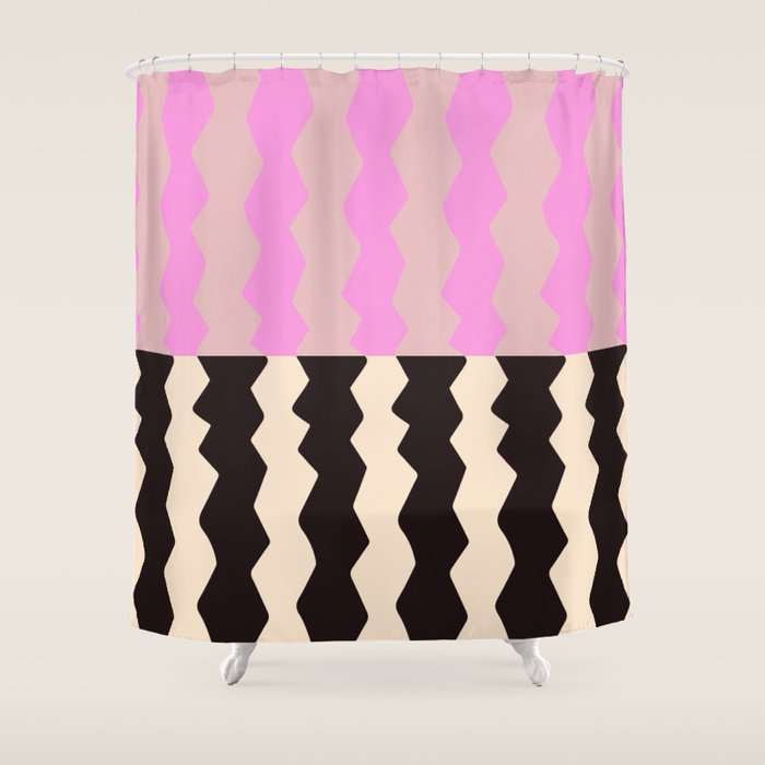 summer RHYTHMS, black & pink Shower Curtain Gallery Image 1