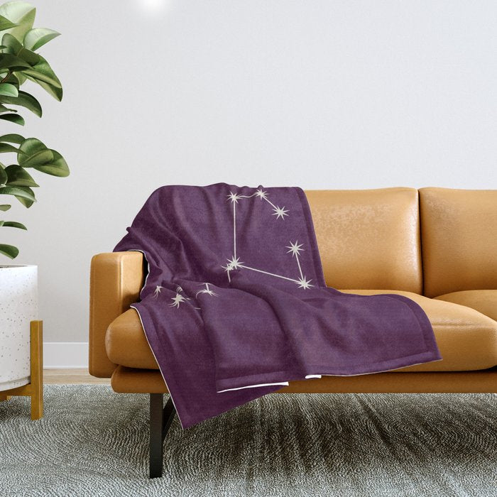 Scorpio Zodiac Star Constellation Line Art Plum Purple Throw Blanket Gallery Image 1