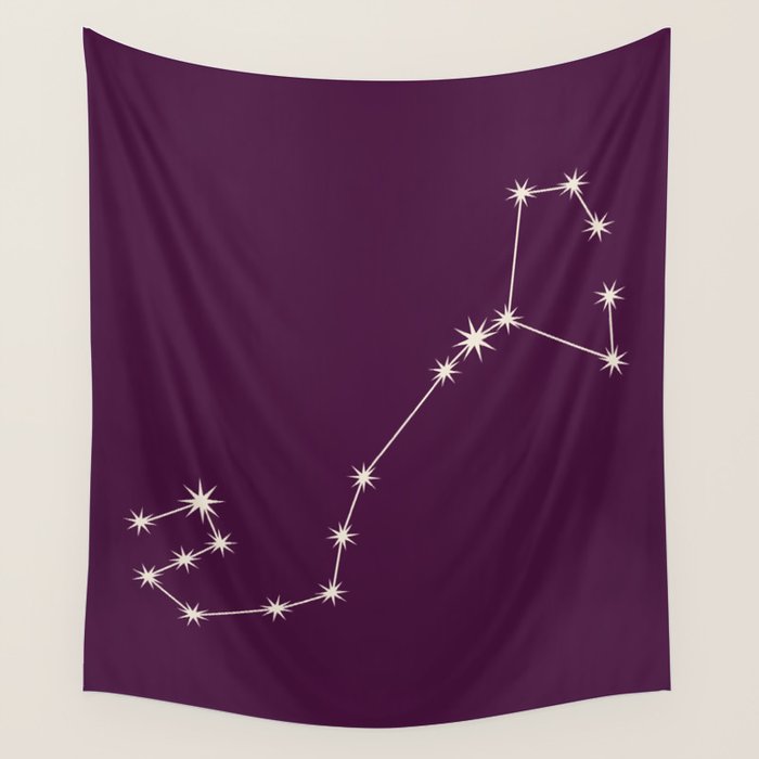 Scorpio Zodiac Star Constellation Line Art Plum Purple Wall Tapestry Gallery Image 4