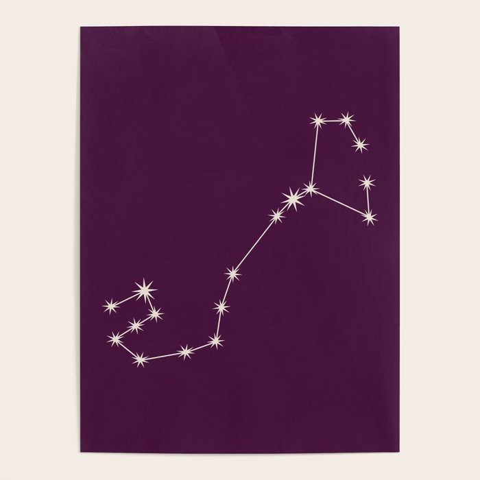Scorpio Zodiac Star Constellation Line Art Plum Purple Poster Gallery Image 1
