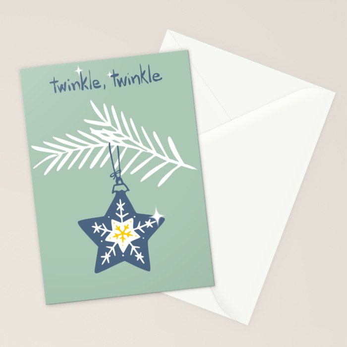 Cheerful twinkle Christmas star mint Stationery Card Gallery Image 2