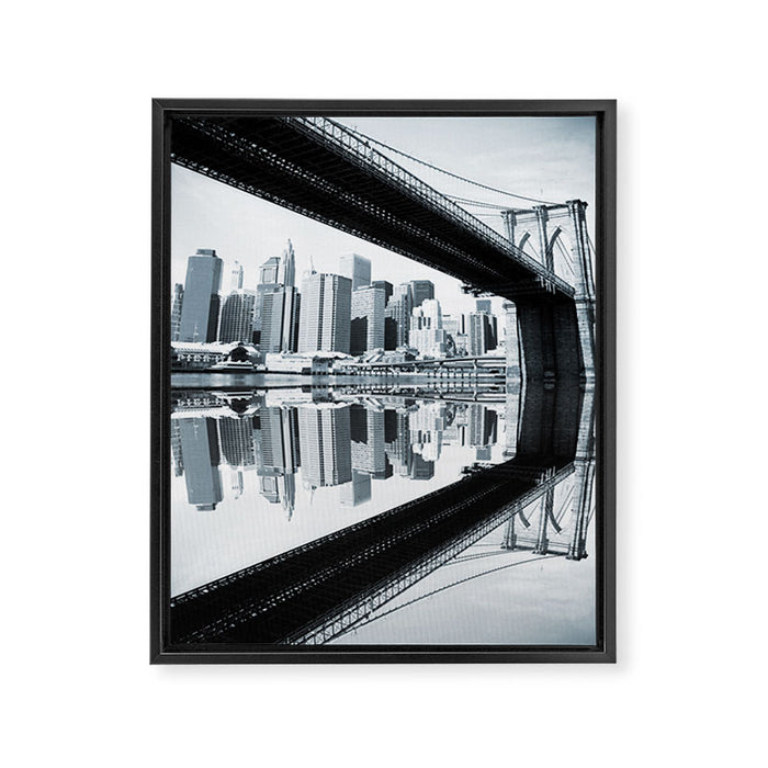 East River Reflected Framed Canvas Print Gallery Image 1