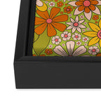 1960s, 1970s Retro Floral in Green, Pink & Orange - Flower Power Framed Canvas Print Gallery Image 3
