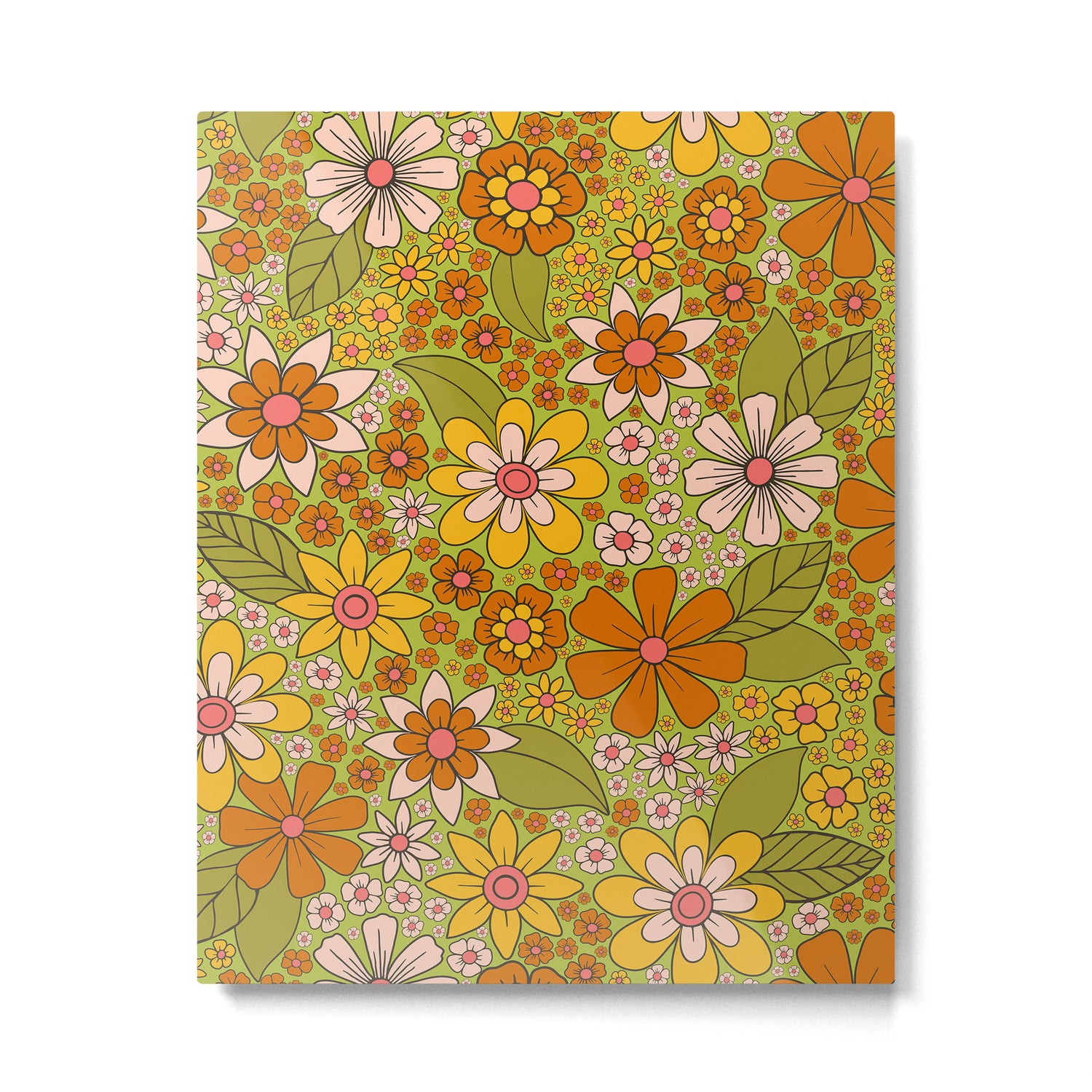 1960s, 1970s Retro Floral in Green, Pink & Orange - Flower Power Metal Print Gallery Image 6