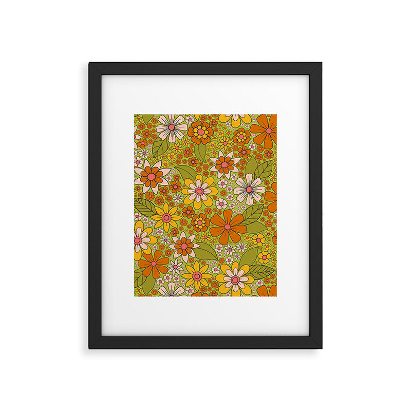 1960s, 1970s Retro Floral in Green, Pink & Orange - Flower Power Framed Art Print Gallery Image 6
