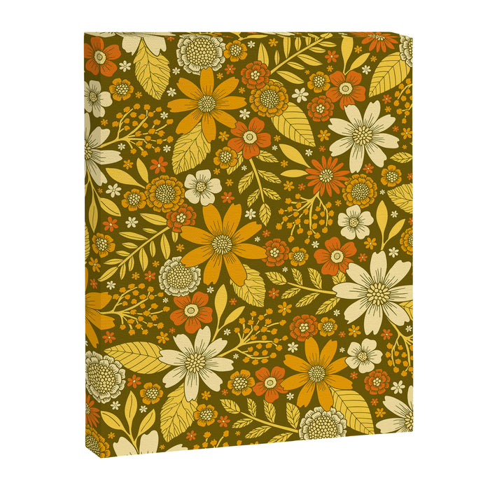 1970s Retro Flowers Pattern in Yellow, Orange & Olive Green Canvas Print Gallery Image 1