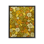 1970s Retro Flowers Pattern in Yellow, Orange & Olive Green Framed Canvas Print Gallery Image 8