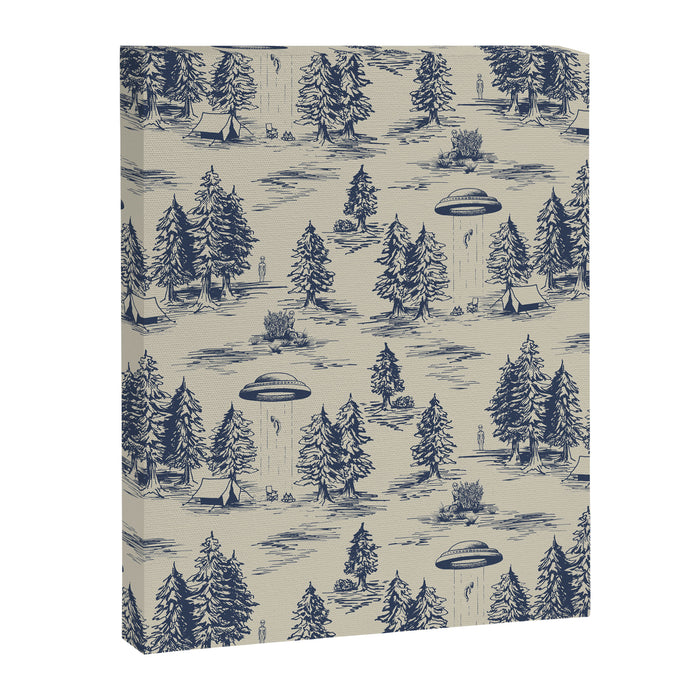 Alien Abduction Toile De Jouy Pattern in Blue Canvas Print Gallery Image 1