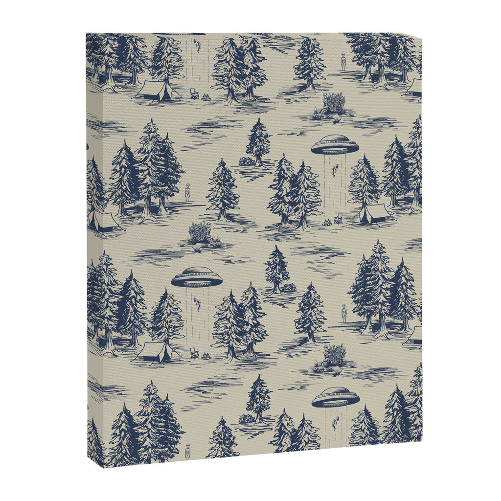 Alien Abduction Toile De Jouy Pattern in Blue Canvas Print Gallery Image 8