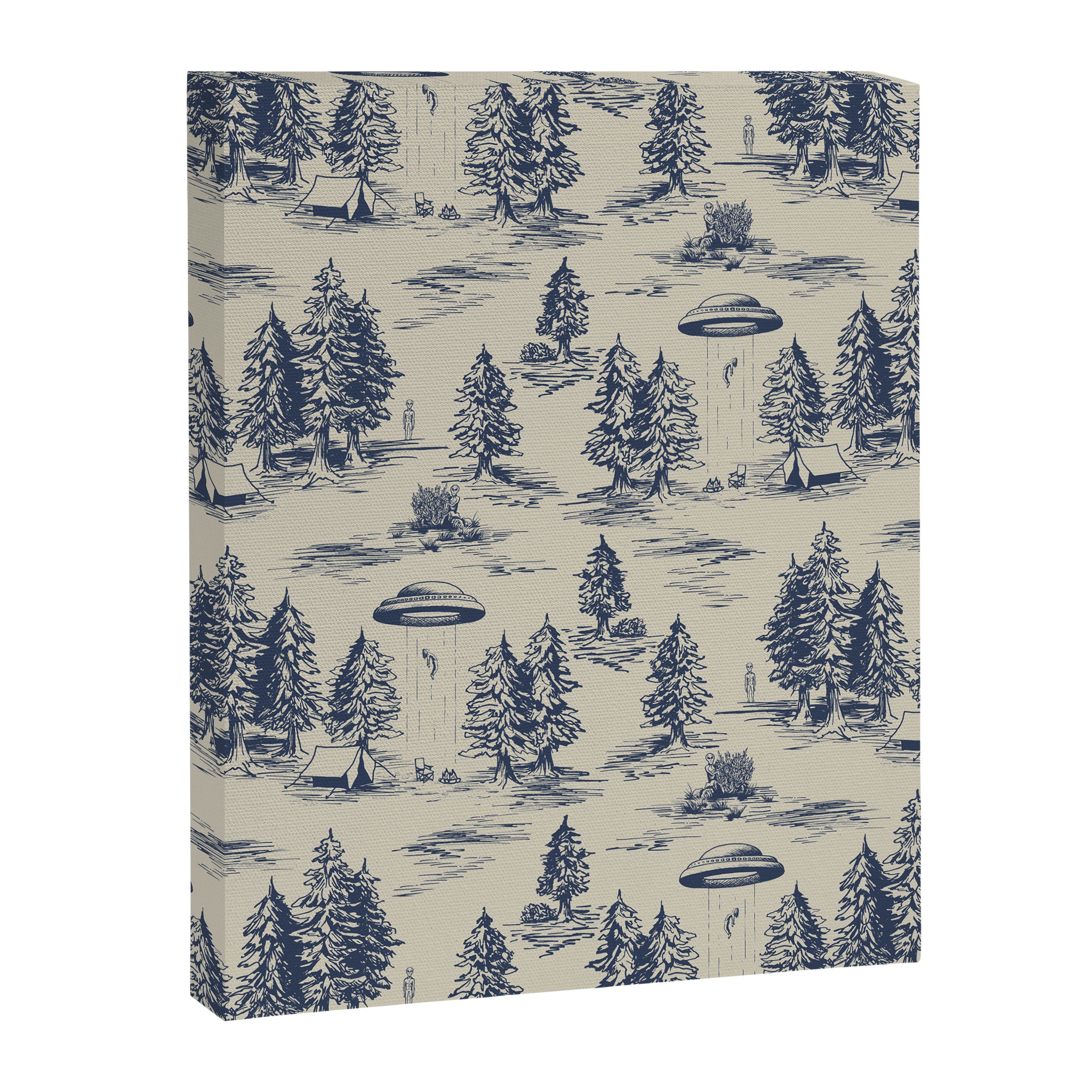 Alien Abduction Toile De Jouy Pattern in Blue Canvas Print Gallery Image 8