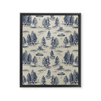 Alien Abduction Toile De Jouy Pattern in Blue Framed Canvas Print Gallery Image 8