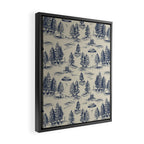 Alien Abduction Toile De Jouy Pattern in Blue Framed Canvas Print Gallery Image 2