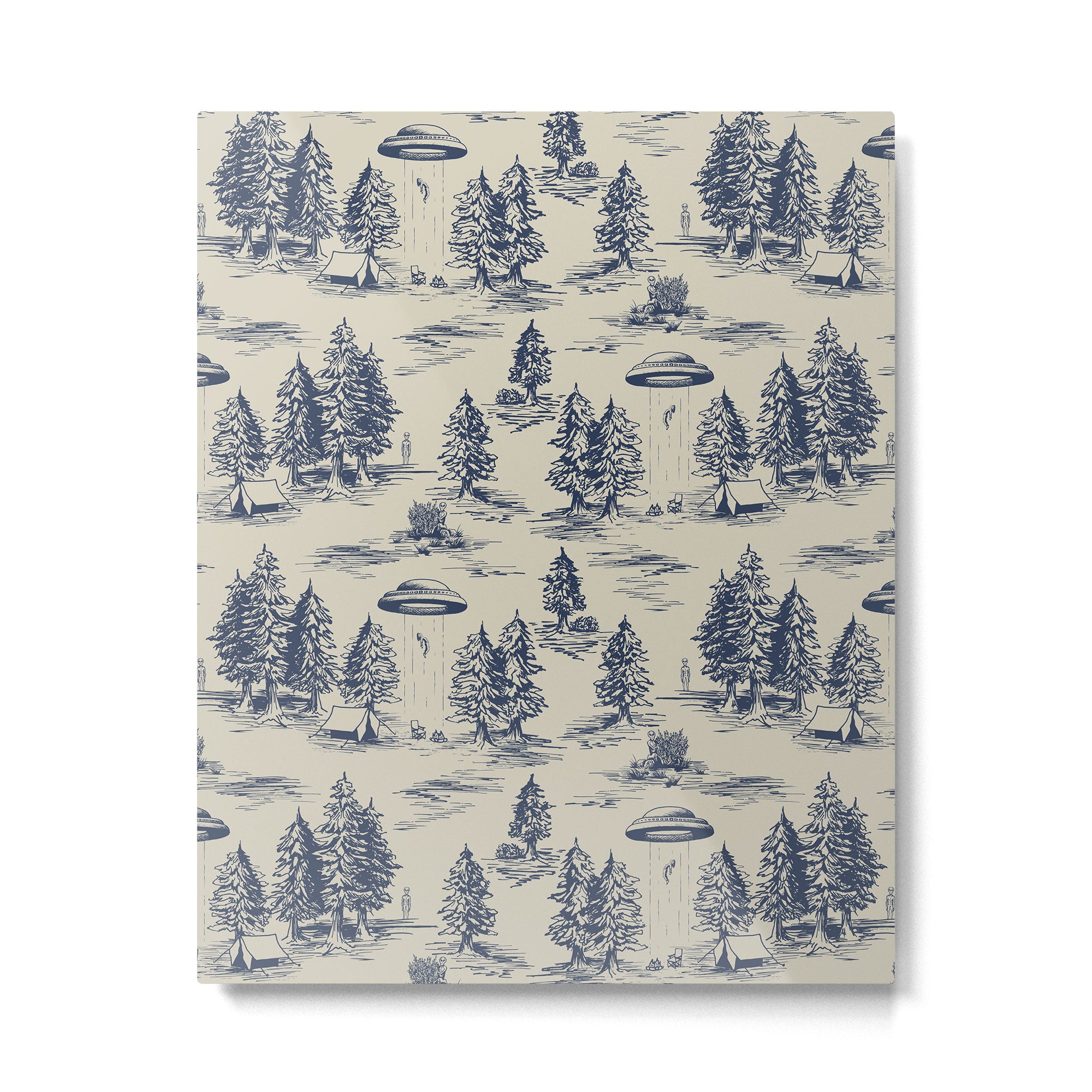 Alien Abduction Toile De Jouy Pattern in Blue Metal Print Gallery Image 6