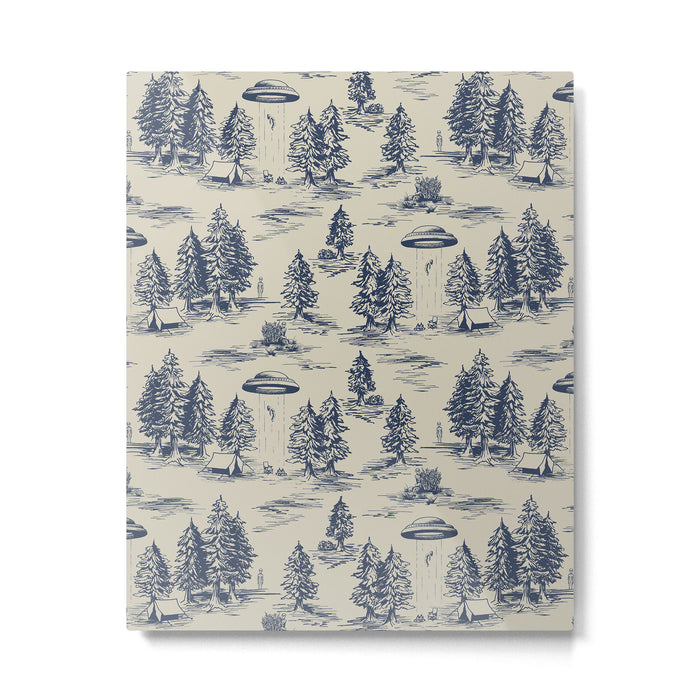 Alien Abduction Toile De Jouy Pattern in Blue Metal Print Gallery Image 1