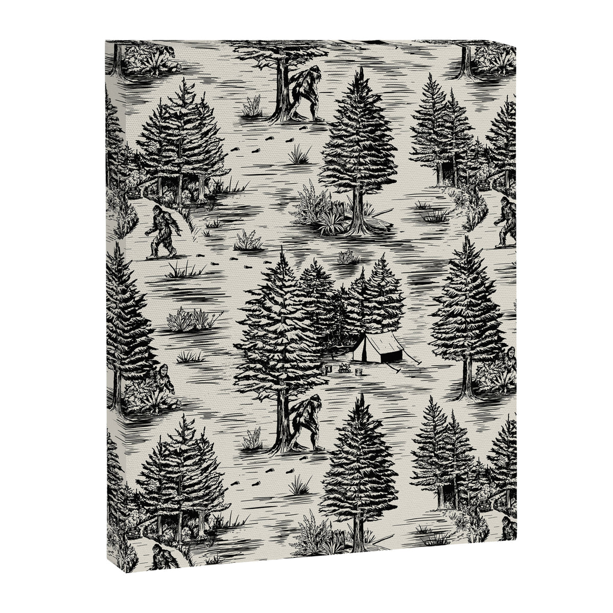 Bigfoot / Sasquatch Toile de Jouy in Black Canvas Print Gallery Image 8