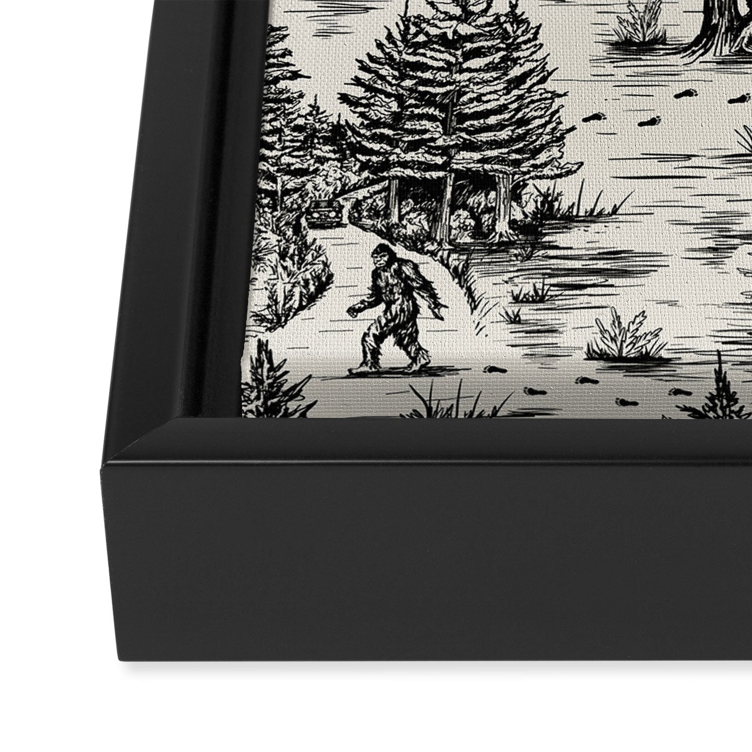 Bigfoot / Sasquatch Toile de Jouy in Black Framed Canvas Print Gallery Image 3