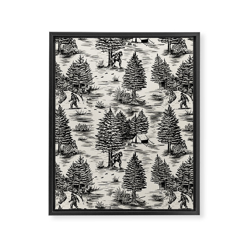 Bigfoot / Sasquatch Toile de Jouy in Black Framed Canvas Print Gallery Image 8