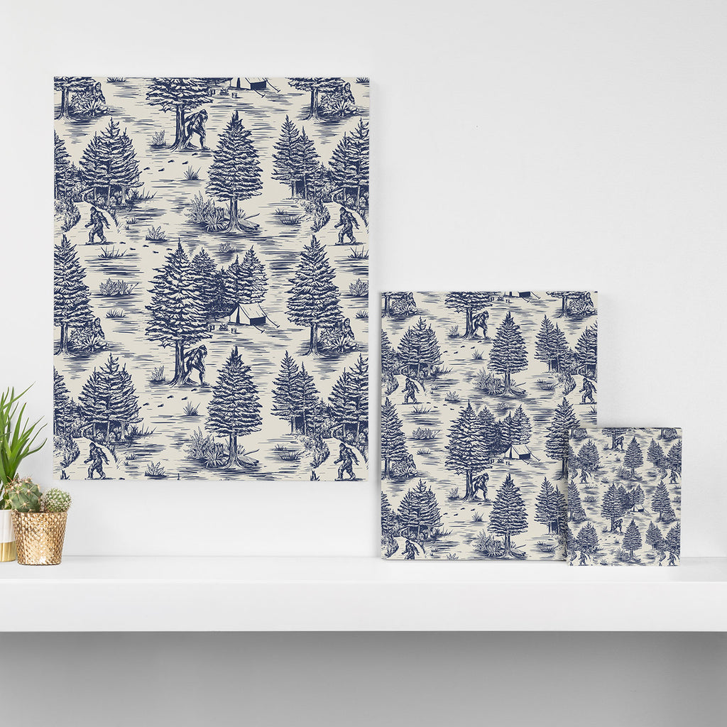 Bigfoot / Sasquatch Toile de Jouy in Blue Canvas Print Gallery Image 3