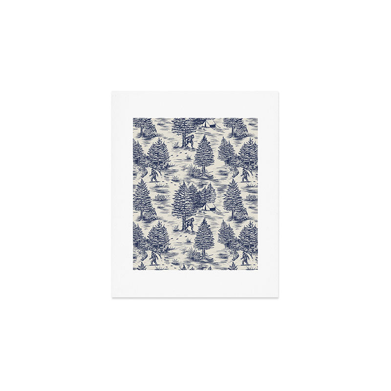 Bigfoot / Sasquatch Toile de Jouy in Blue Art Print Gallery Image 1