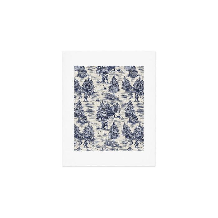 Bigfoot / Sasquatch Toile de Jouy in Blue Art Print Gallery Image 1