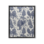Bigfoot / Sasquatch Toile de Jouy in Blue Framed Canvas Print Gallery Image 8