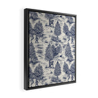 Bigfoot / Sasquatch Toile de Jouy in Blue Framed Canvas Print Gallery Image 2