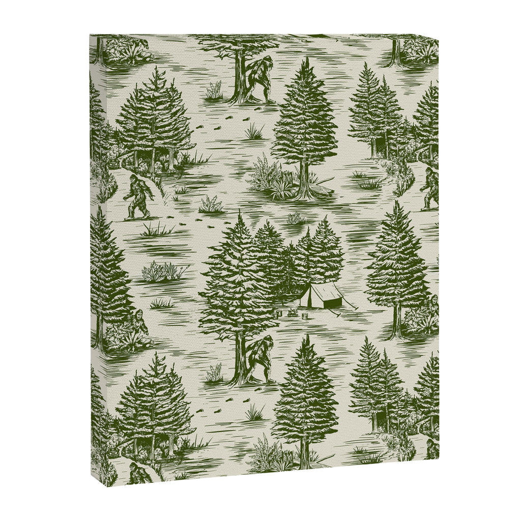 Bigfoot / Sasquatch Toile de Jouy in Forest Green Canvas Print Gallery Image 8