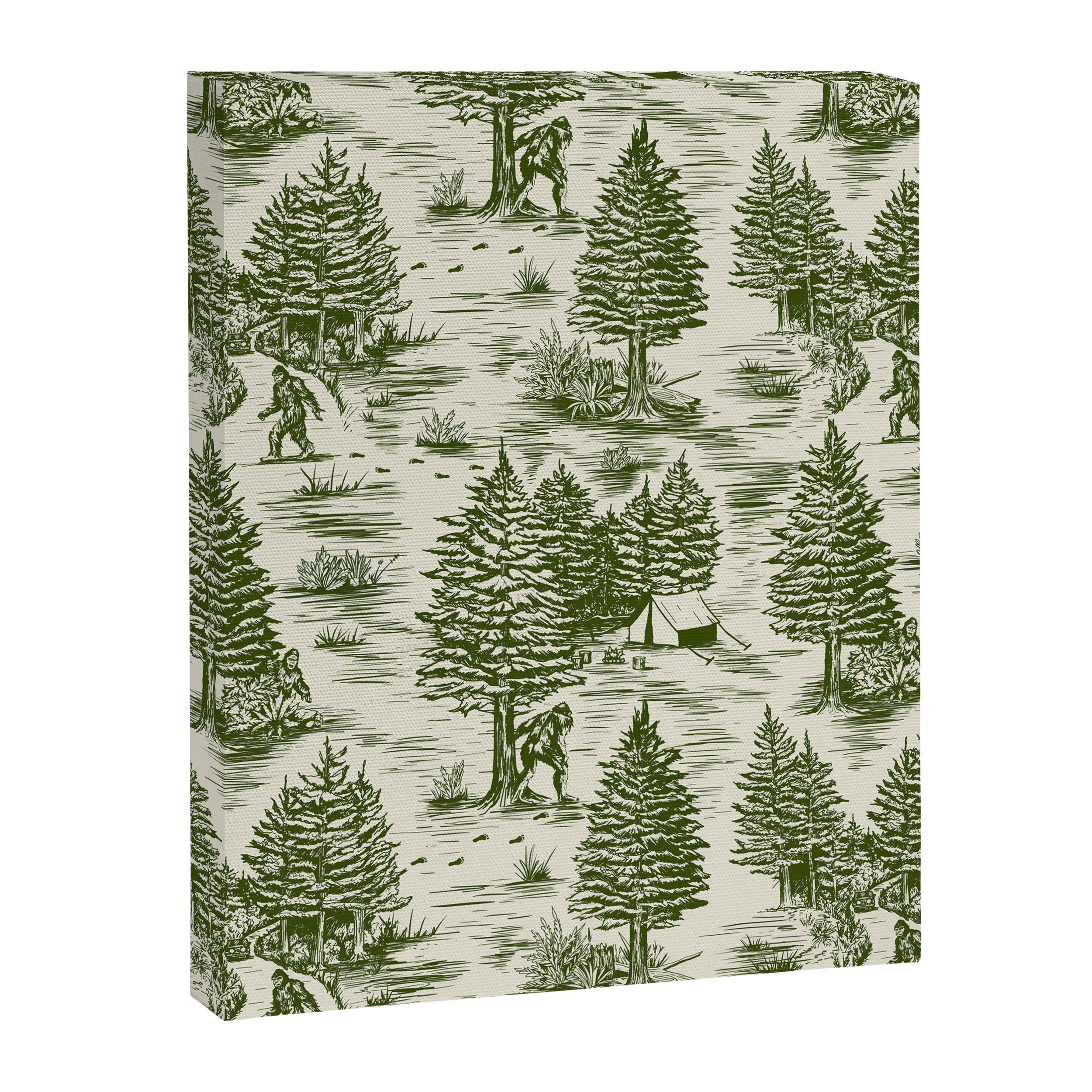 Bigfoot / Sasquatch Toile de Jouy in Forest Green Canvas Print Gallery Image 8