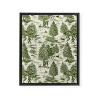 Bigfoot / Sasquatch Toile de Jouy in Forest Green Framed Canvas Print Gallery Image 8